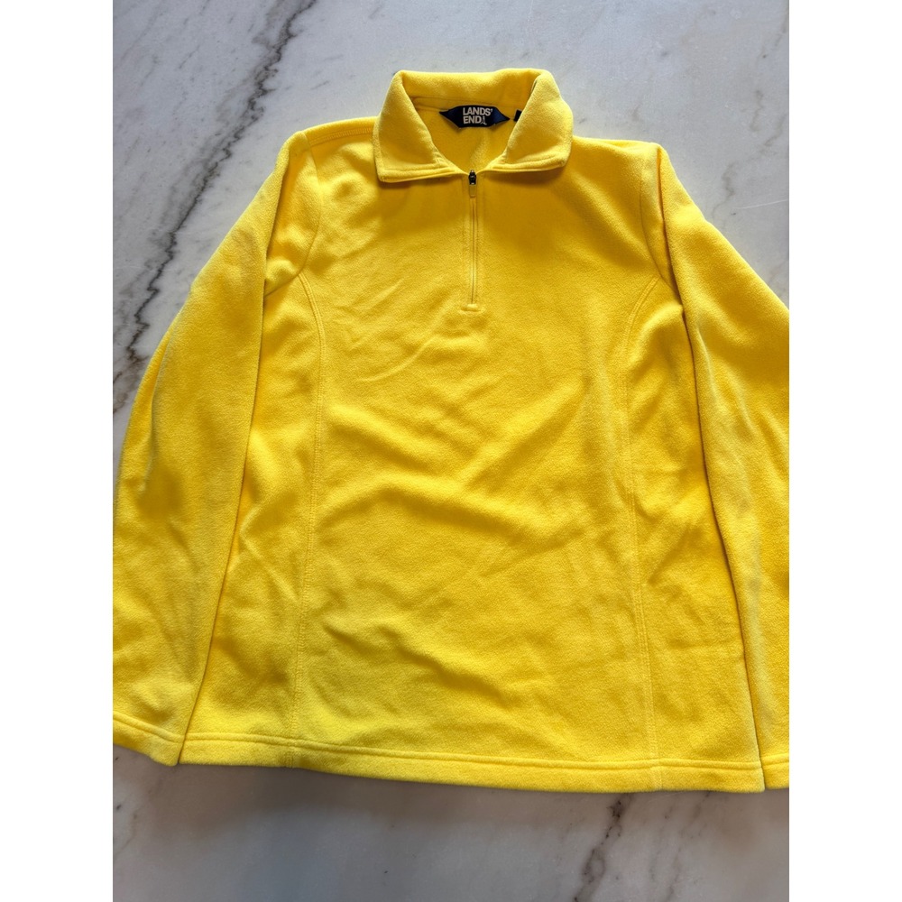 Lands End Womens Yellow Quarter Zip Fleece Pullover Sweater XS 2-4 Mock Neck
